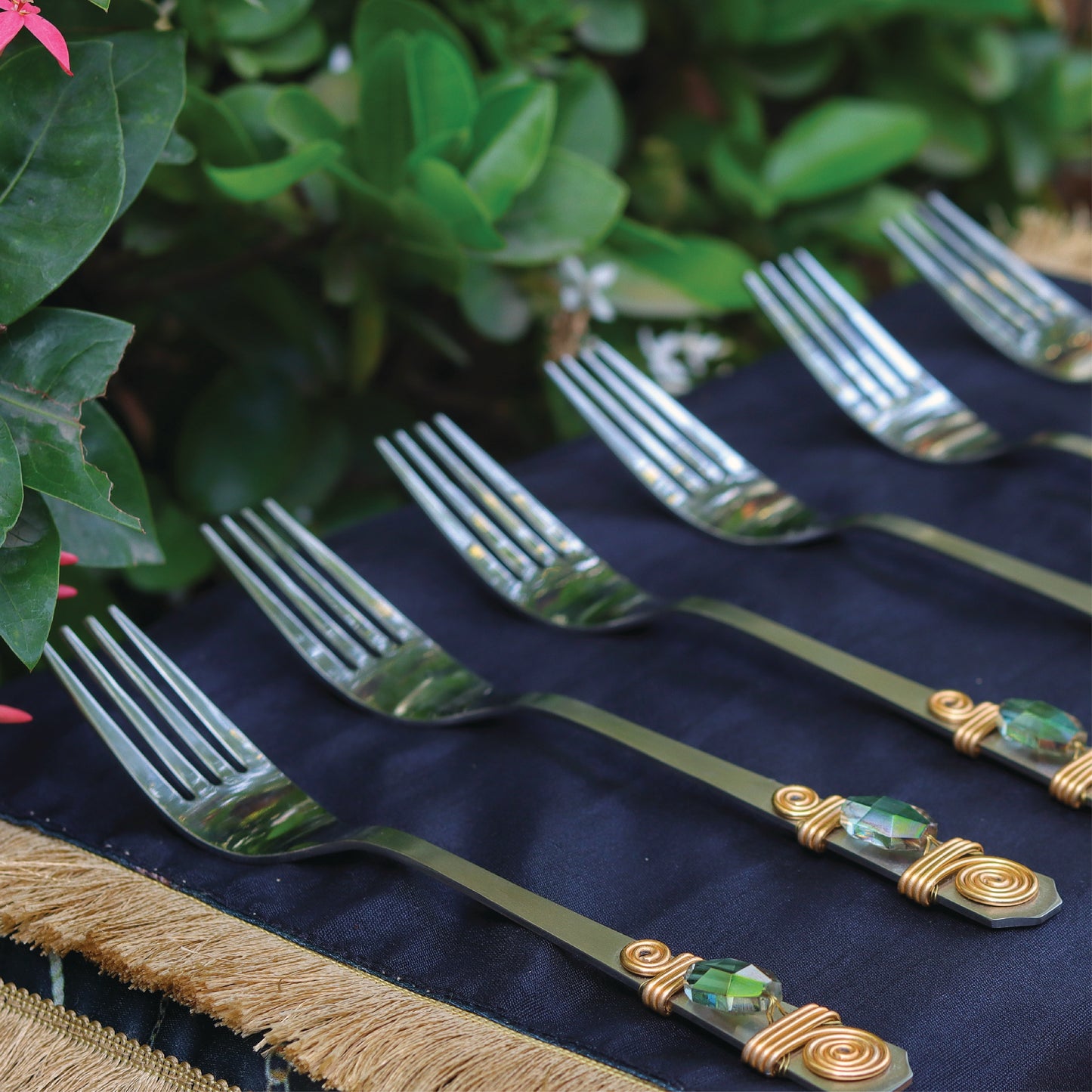 Green Crystal Dinner Forks
